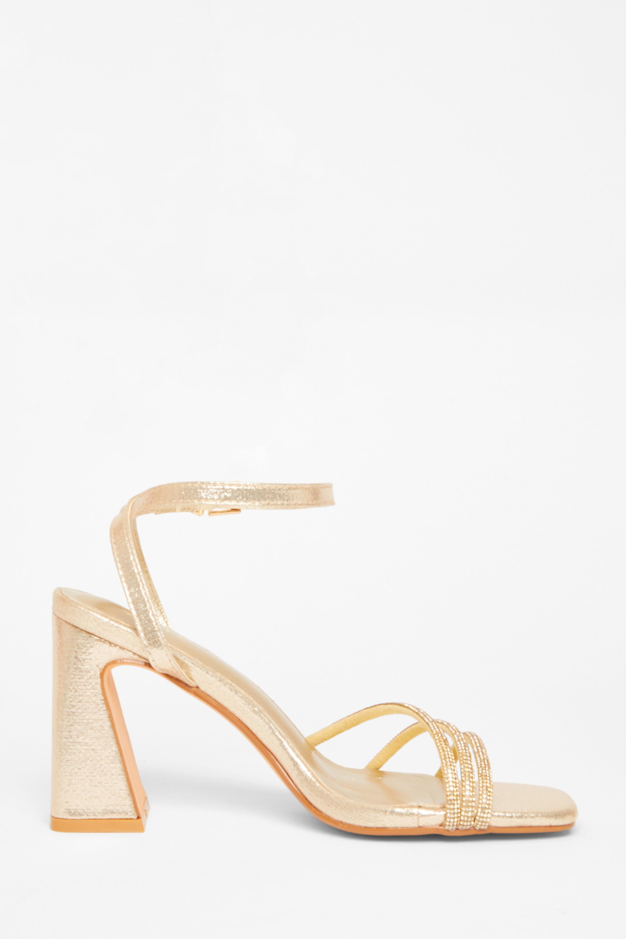 Quiz Gold Diamante Block Heels image 5