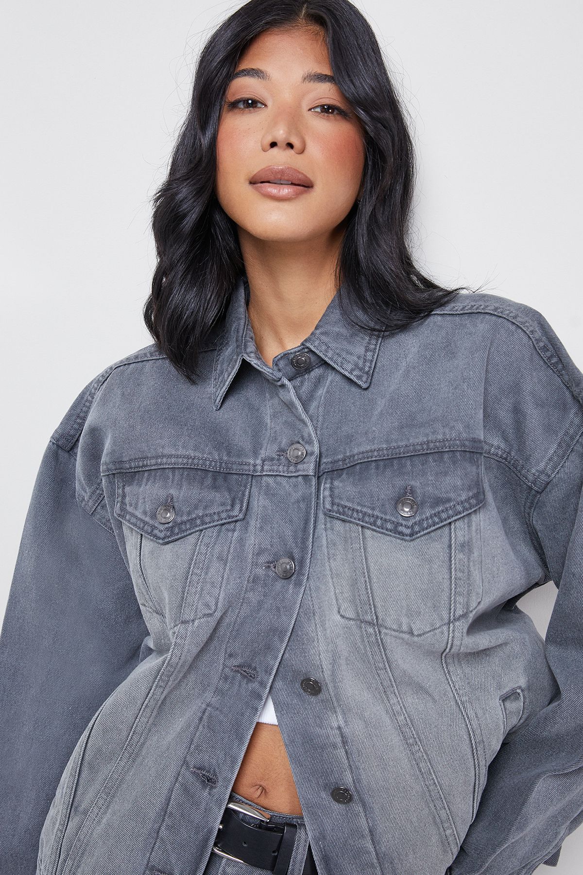 Warehouse Grey Oversized Denim Jacket Grey image 4