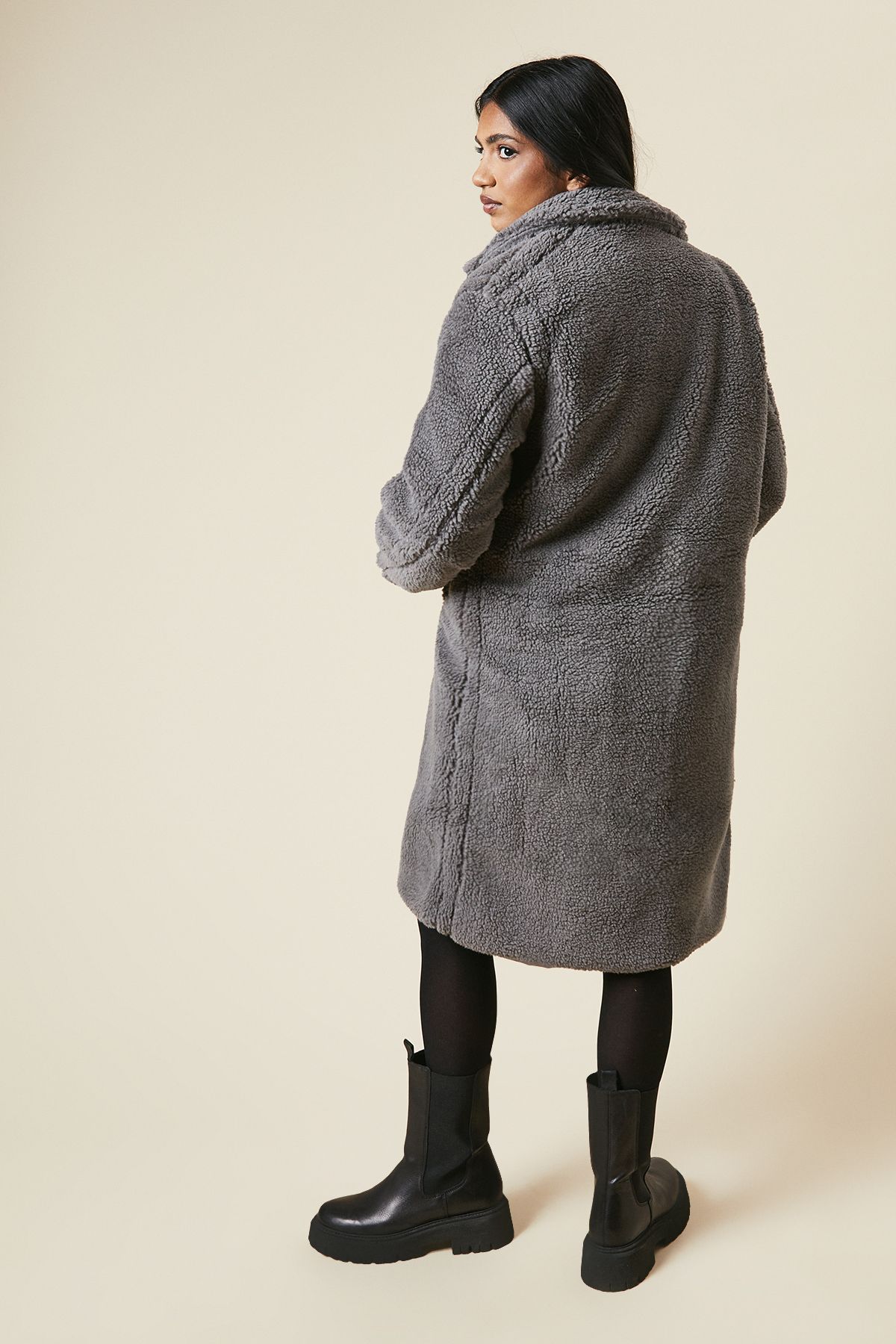 Dorothy Perkins Borg Collared Midi Coat Grey image 3