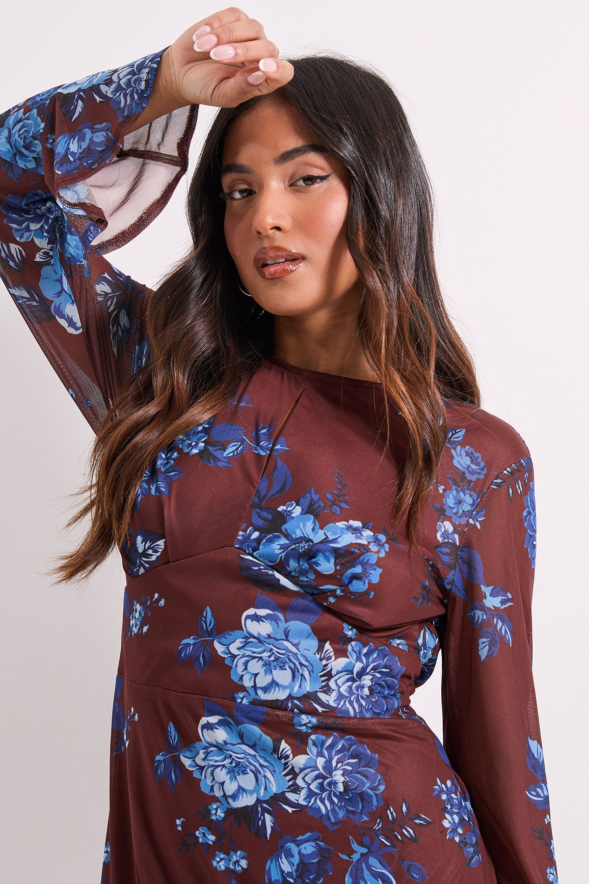 Dorothy Perkins Petite Tiered Skirt Printed Mesh Mini Dress Blue image 4