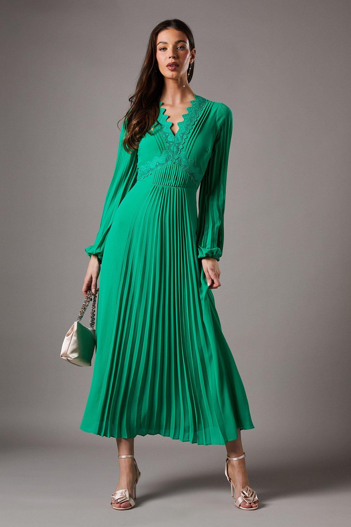 Midi Dresses Coast Pleated Maxi Dress Coast Green Pleat Detail