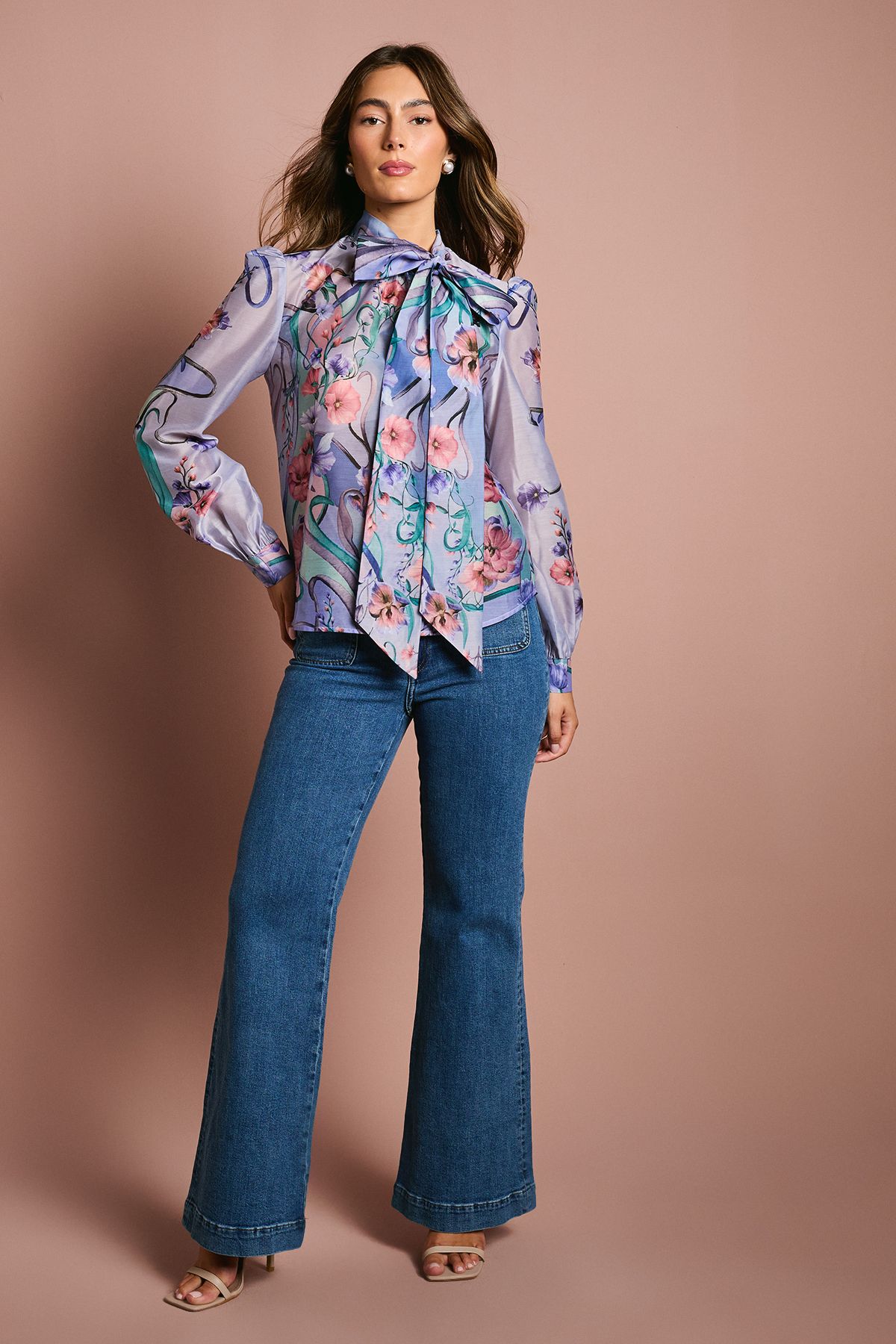Coast Long Sleeve Placement Print Chiffon Blouse Lilac image 2