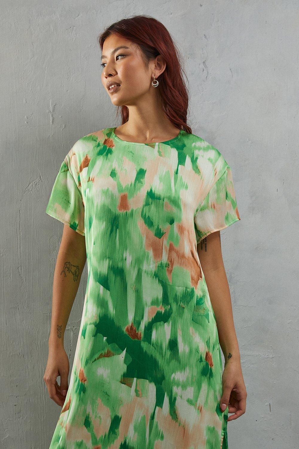 Warehouse Oversized Midi T-shirt Dress Green image 2