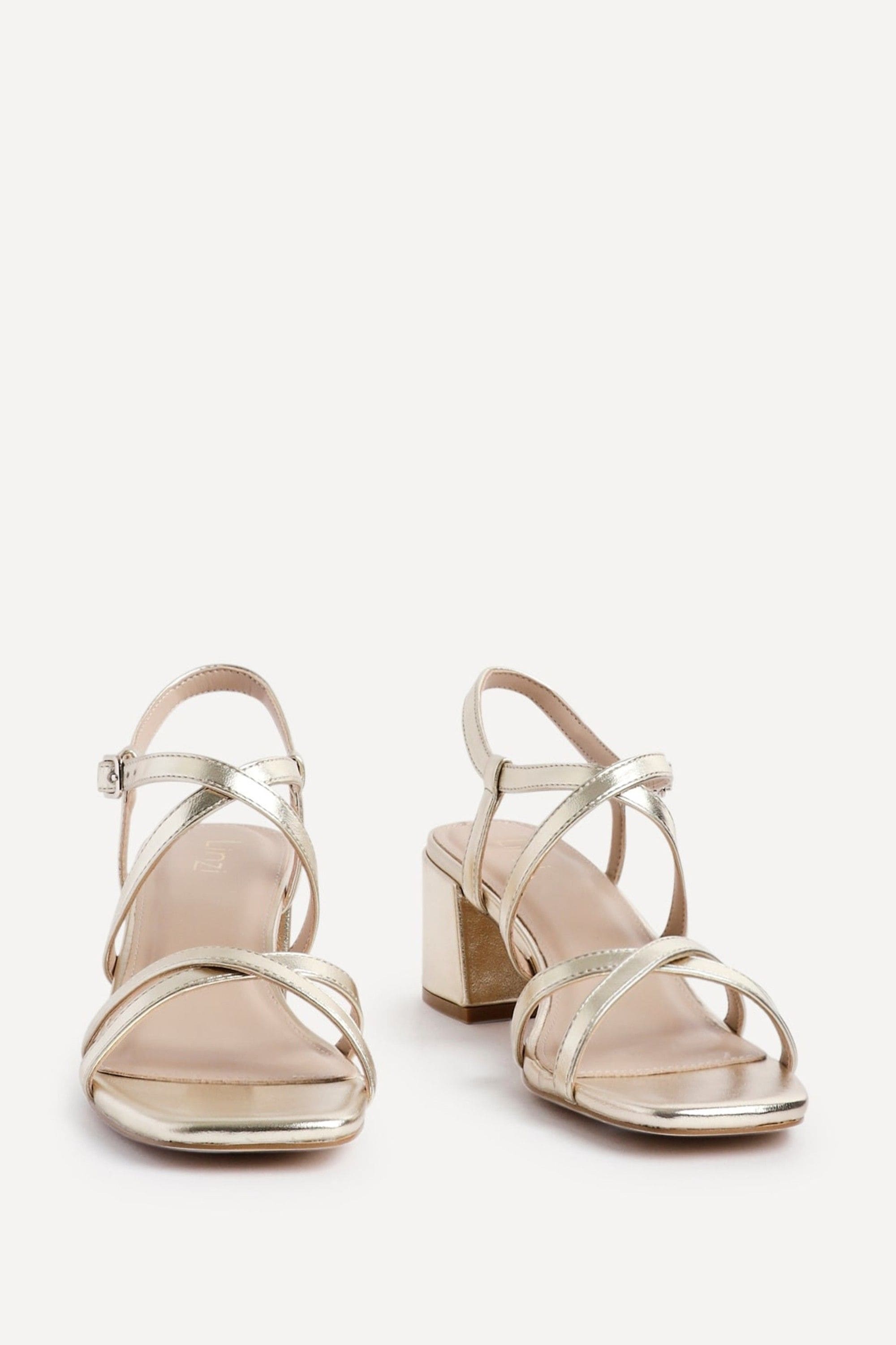Linzi Jovanna Gold Faux Leather Strappy Low Block Heeled Sandals image 3