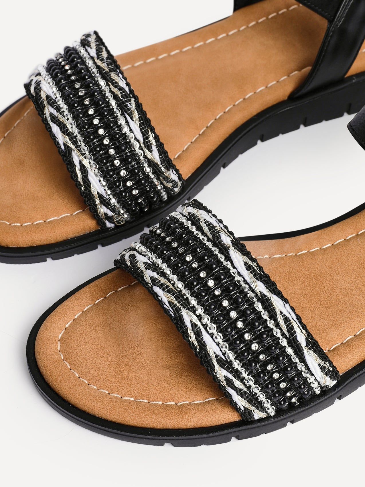 Linzi Halo Black Weaved Embellished Flat Sandals image 5