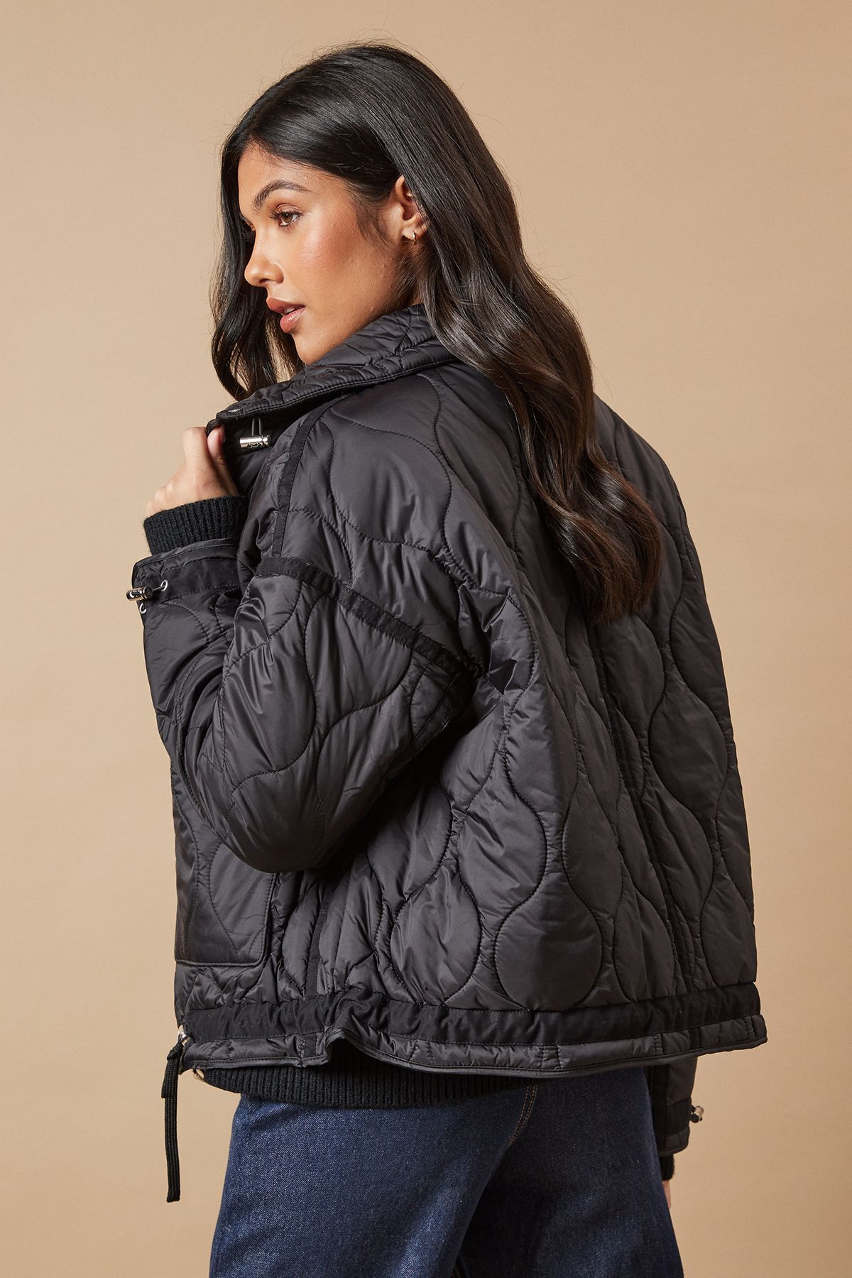 Oasis Onion Quilted Popper Jacket Black image 3