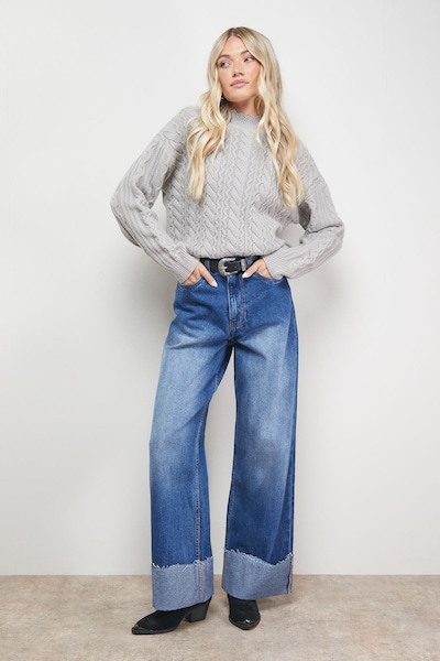 Oasis Wavy Cable Detail Scalloped Neck Jumper Grey