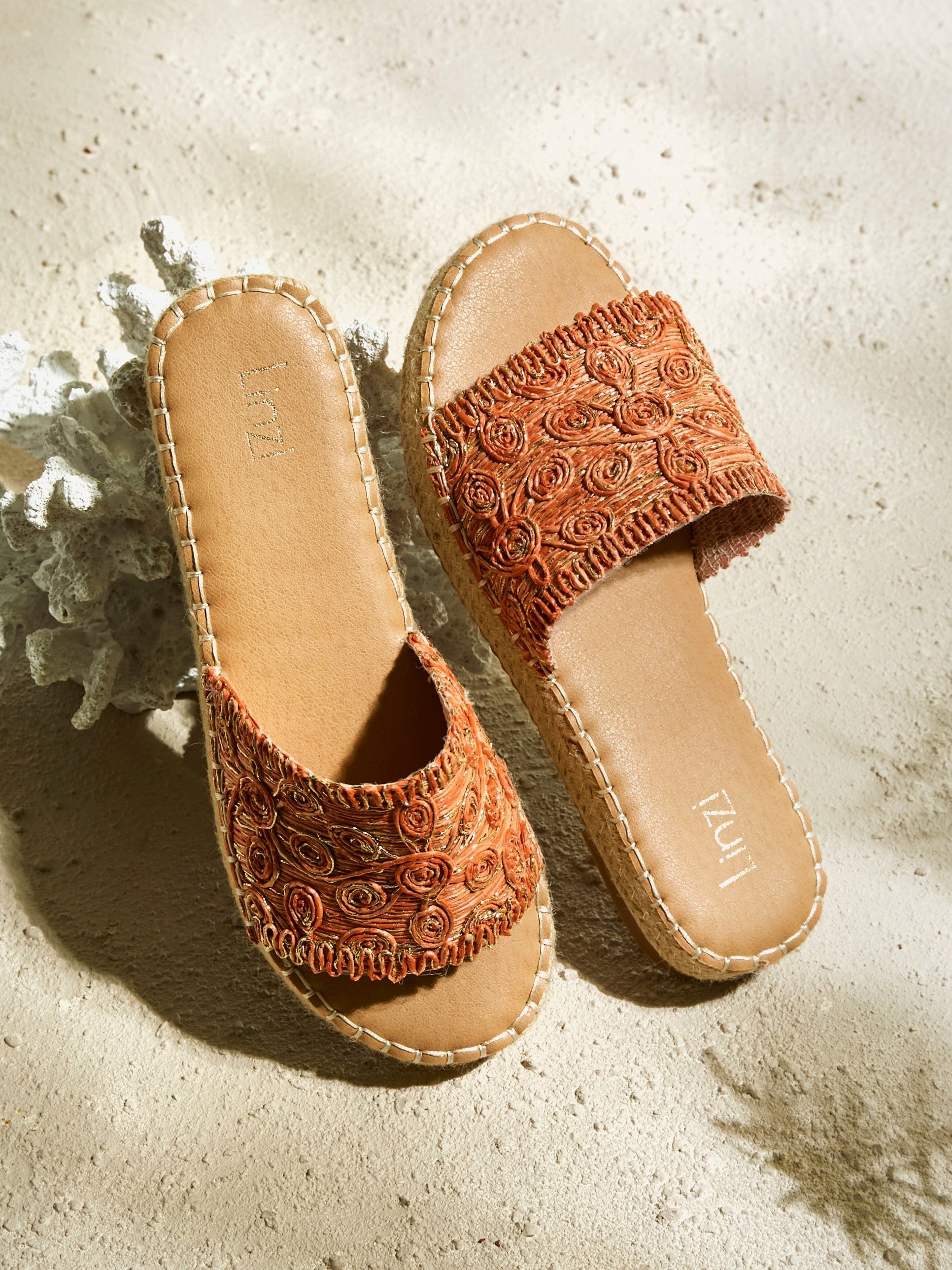 Linzi Savvy Orange Woven Flat Slider Sandal image 2