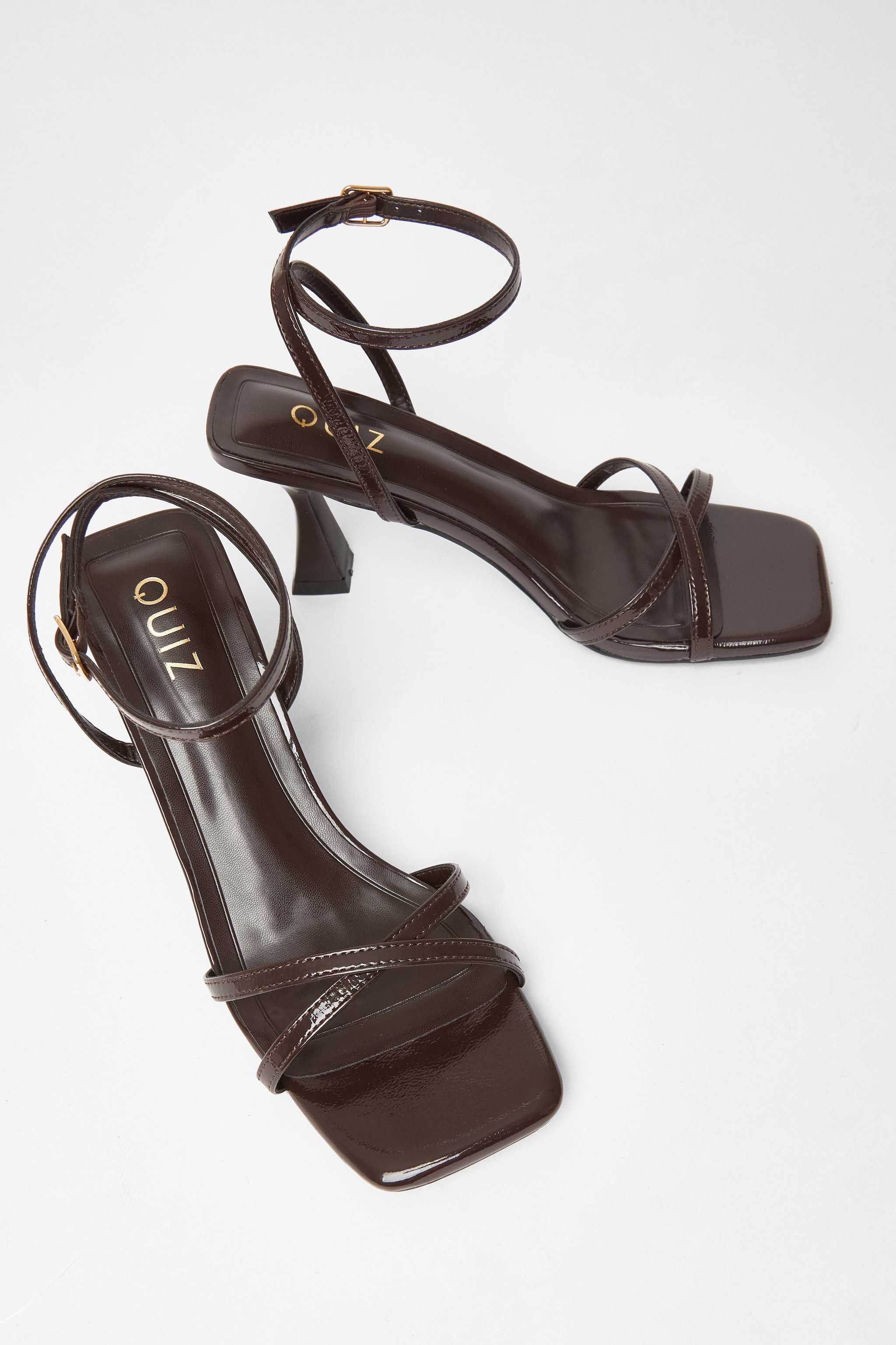 Quiz Brown Cross Strap Flared Heels image 2