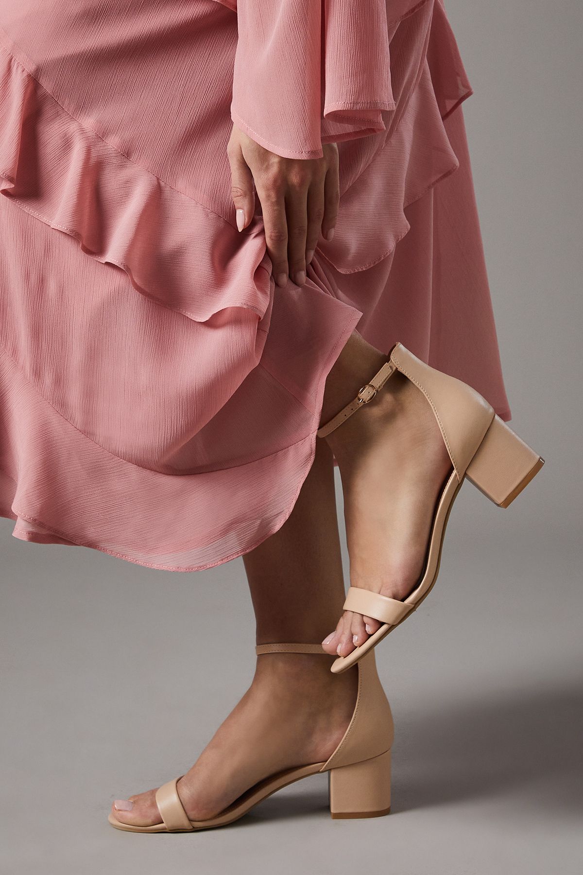 Coast Thelma Faux Leather Ankle Strap Medium Block Heel Sandals Nude