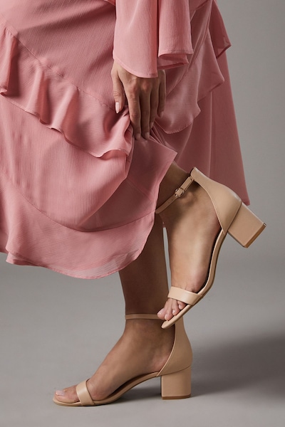 Coast Thelma Faux Leather Ankle Strap Medium Block Heel Sandals Nude