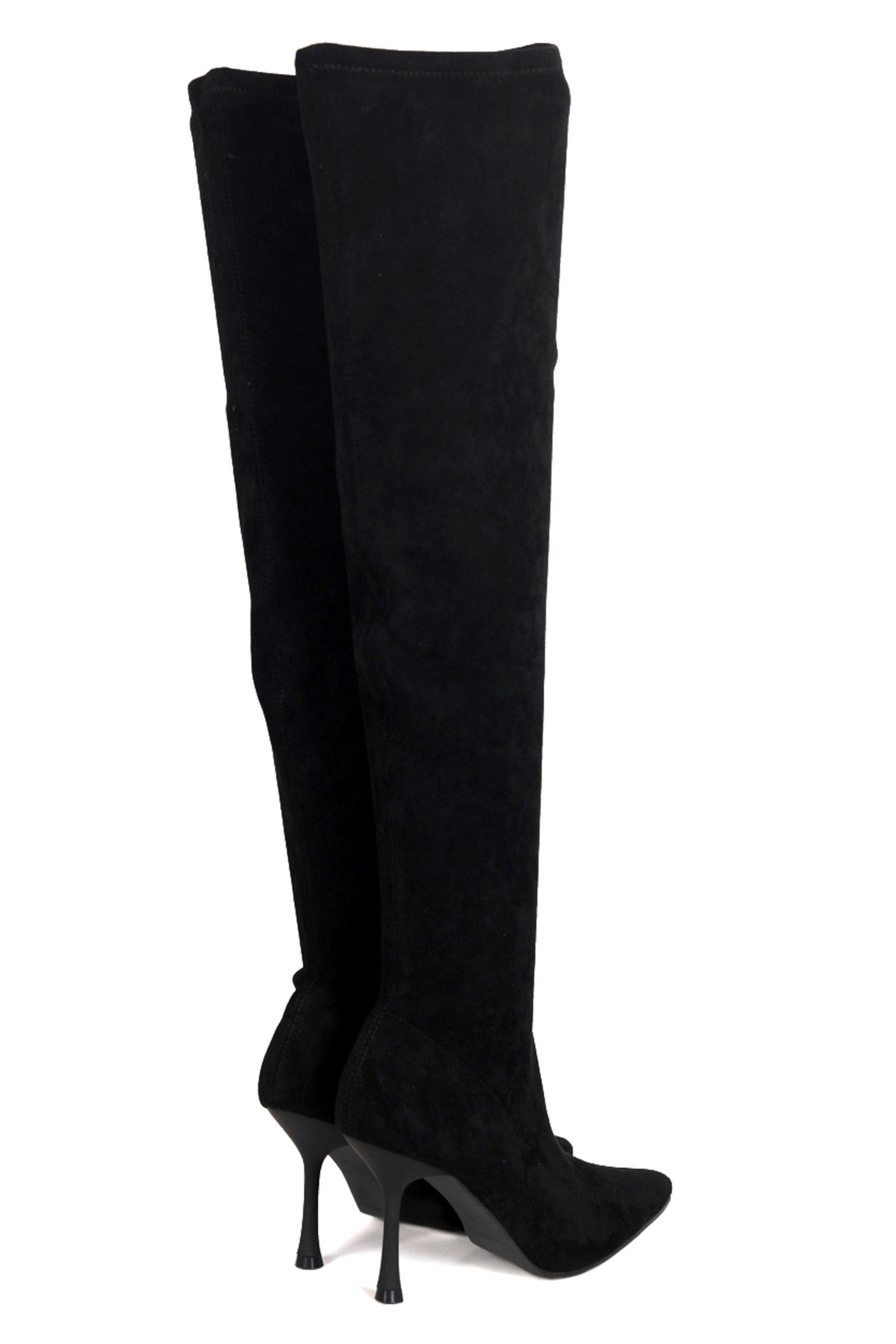 Linzi Rocky Black Faux Suede Stretch Over The Knee Stiletto Boot image 4