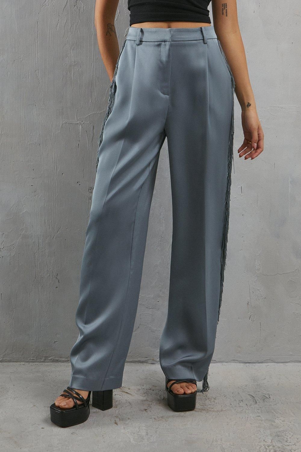 Warehouse Premium Fringe Side Straight Leg Trouser Gun Metal image 1