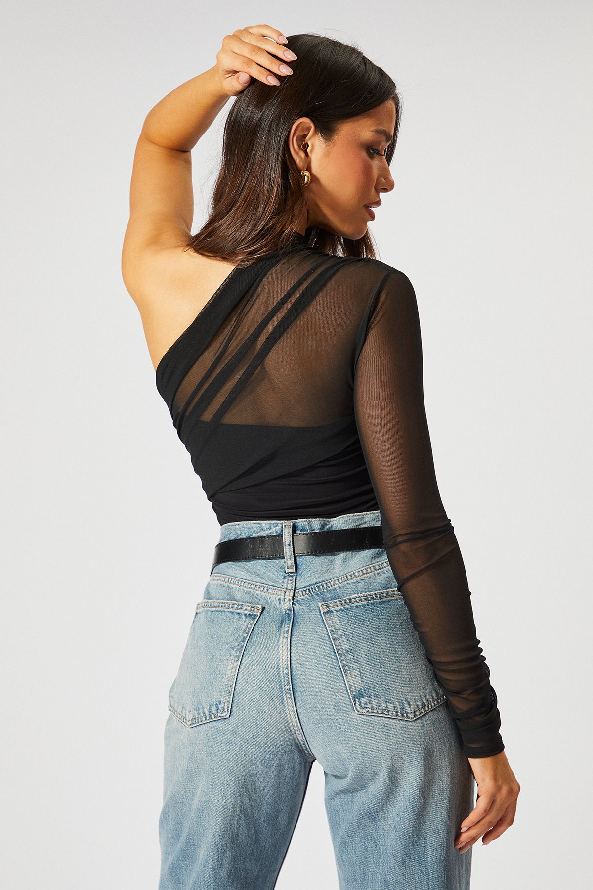 MissPap Mesh One Shoulder Bodysuit Black image 4