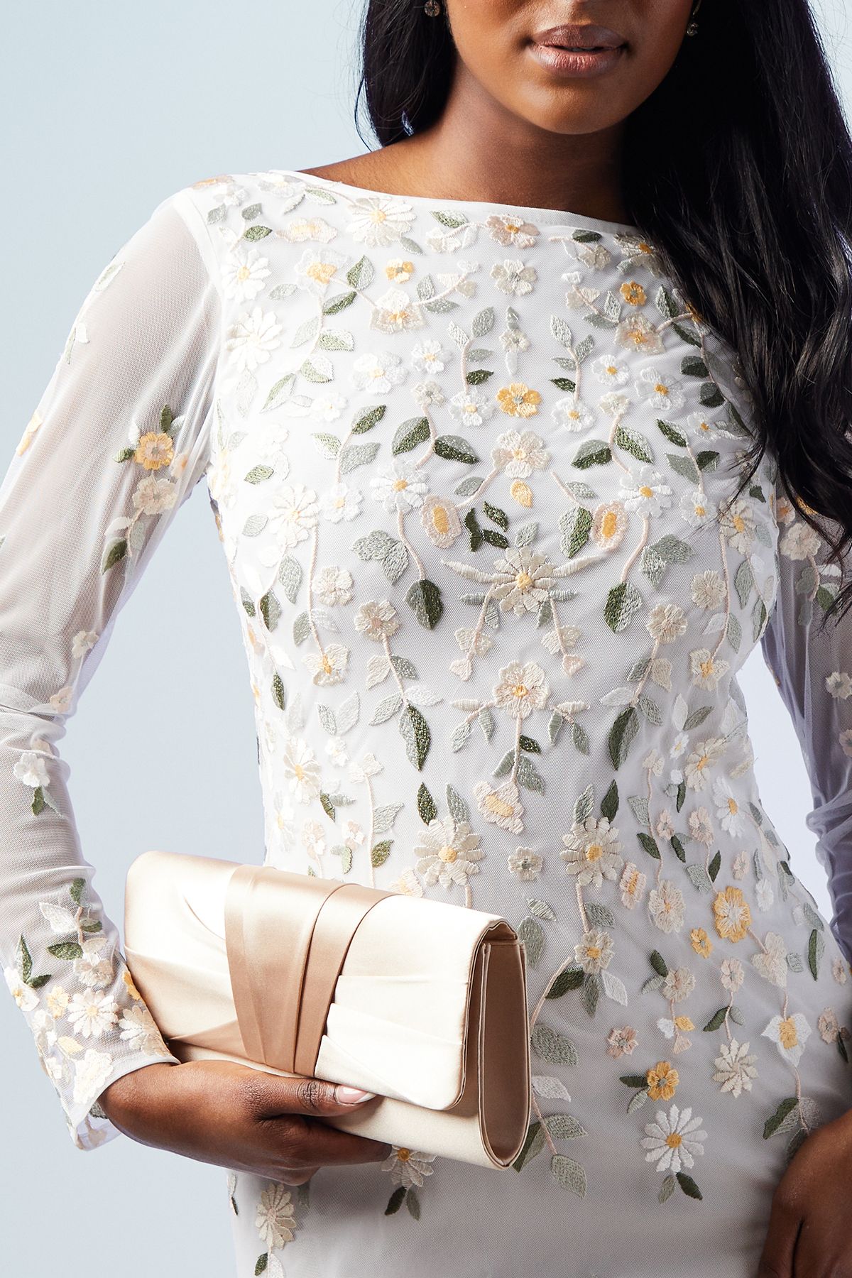 Coast Emma Satin Detail Chain Clutch Bag Champagne image 2