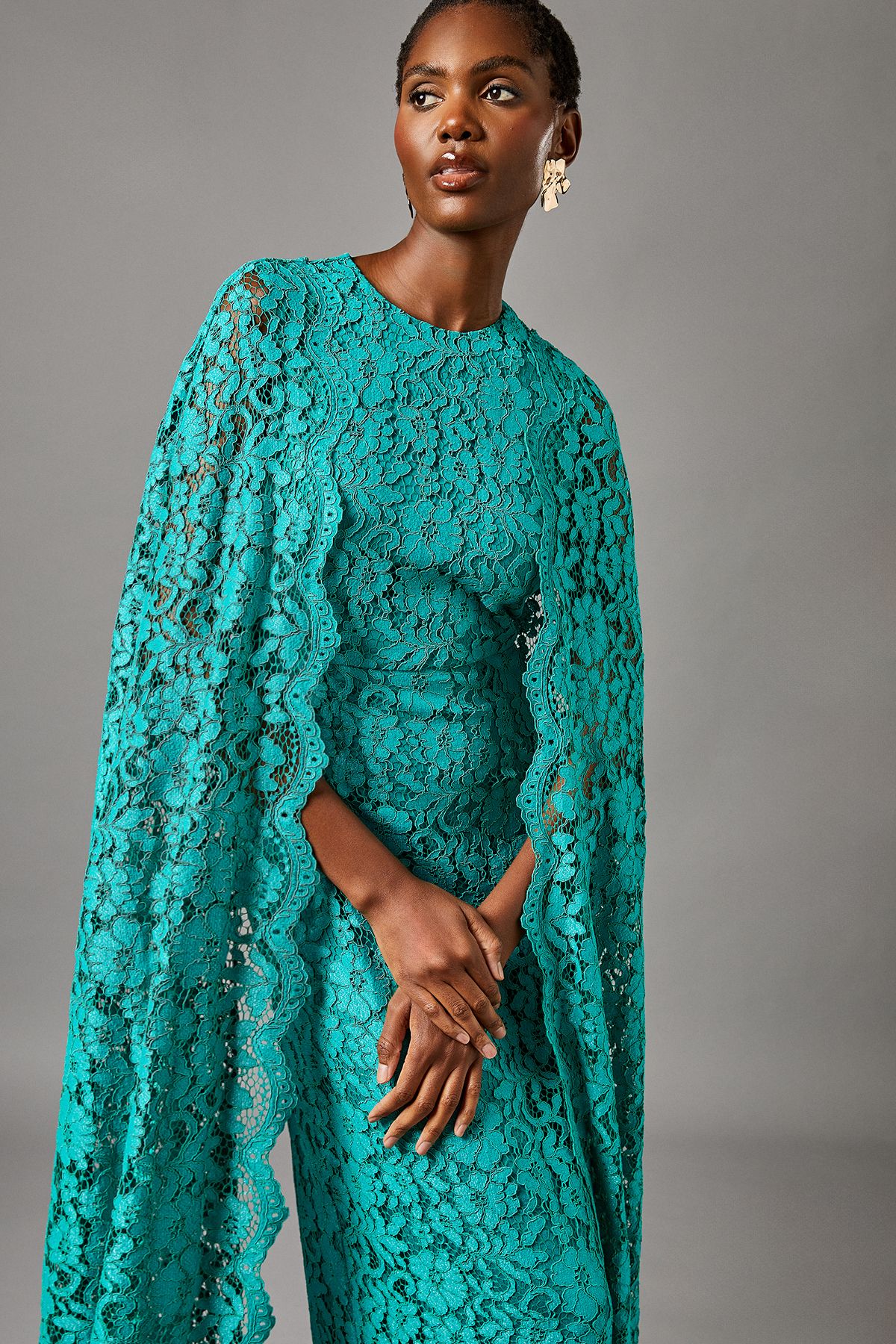 Coast Lace Cape Gown Emerald image 2