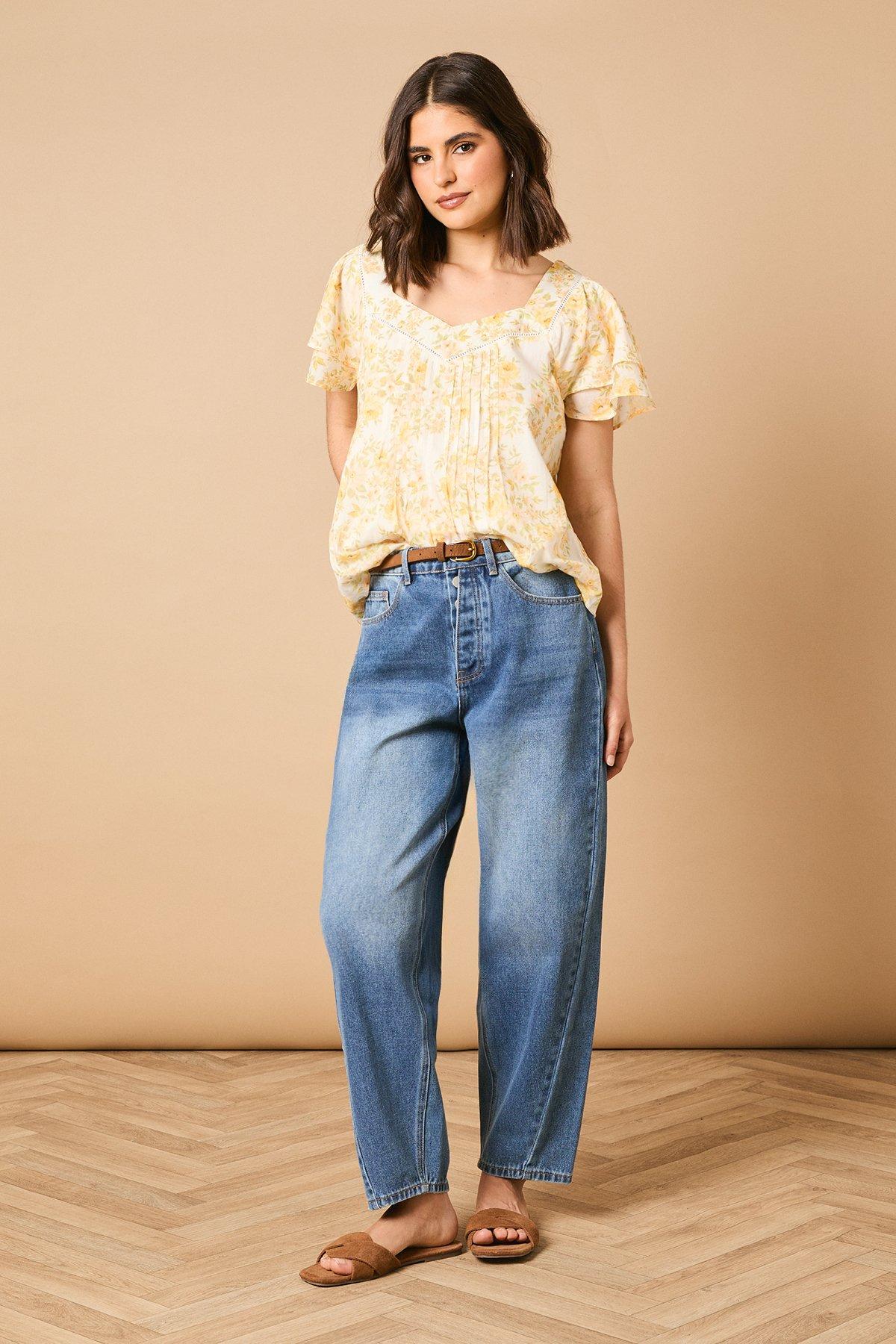 Oasis Printed Trim Detail Ruffle Sleeve Smock Top Multi image 2