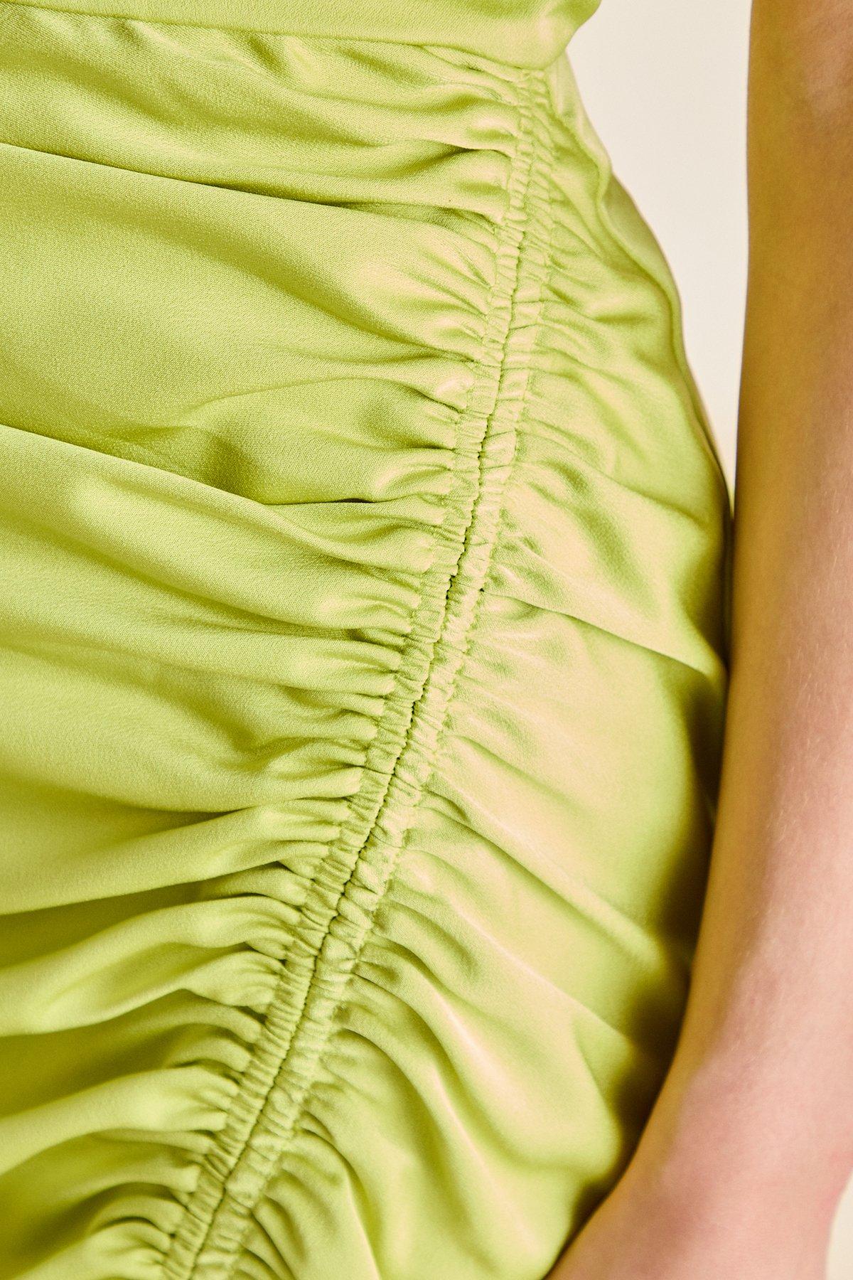 Coast Satin Ruched One Shoulder Asymmetric Hem Midi Dress Olive image 5