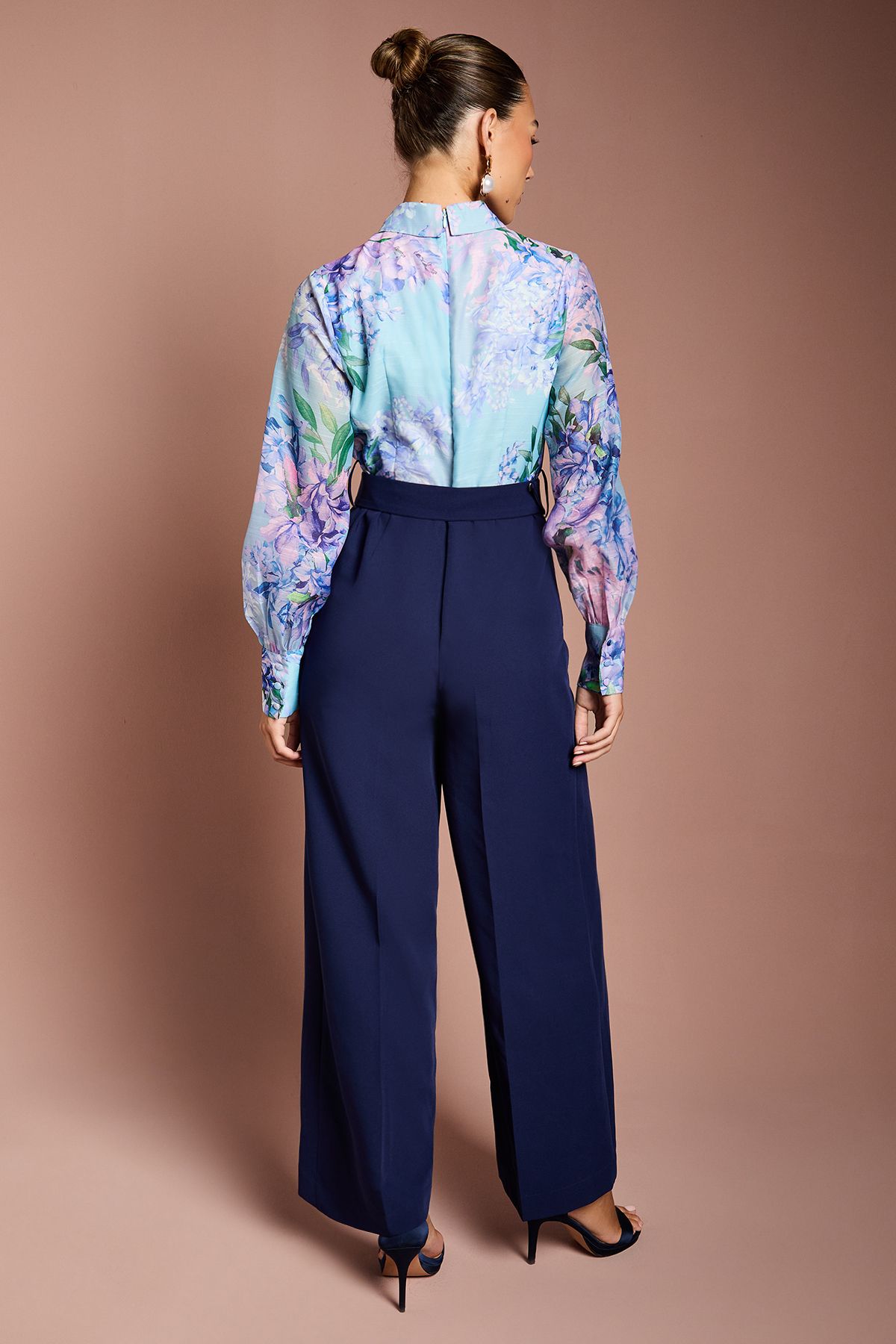 Coast Printed Collared Wide Leg Belted Jumpsuit Navy image 3