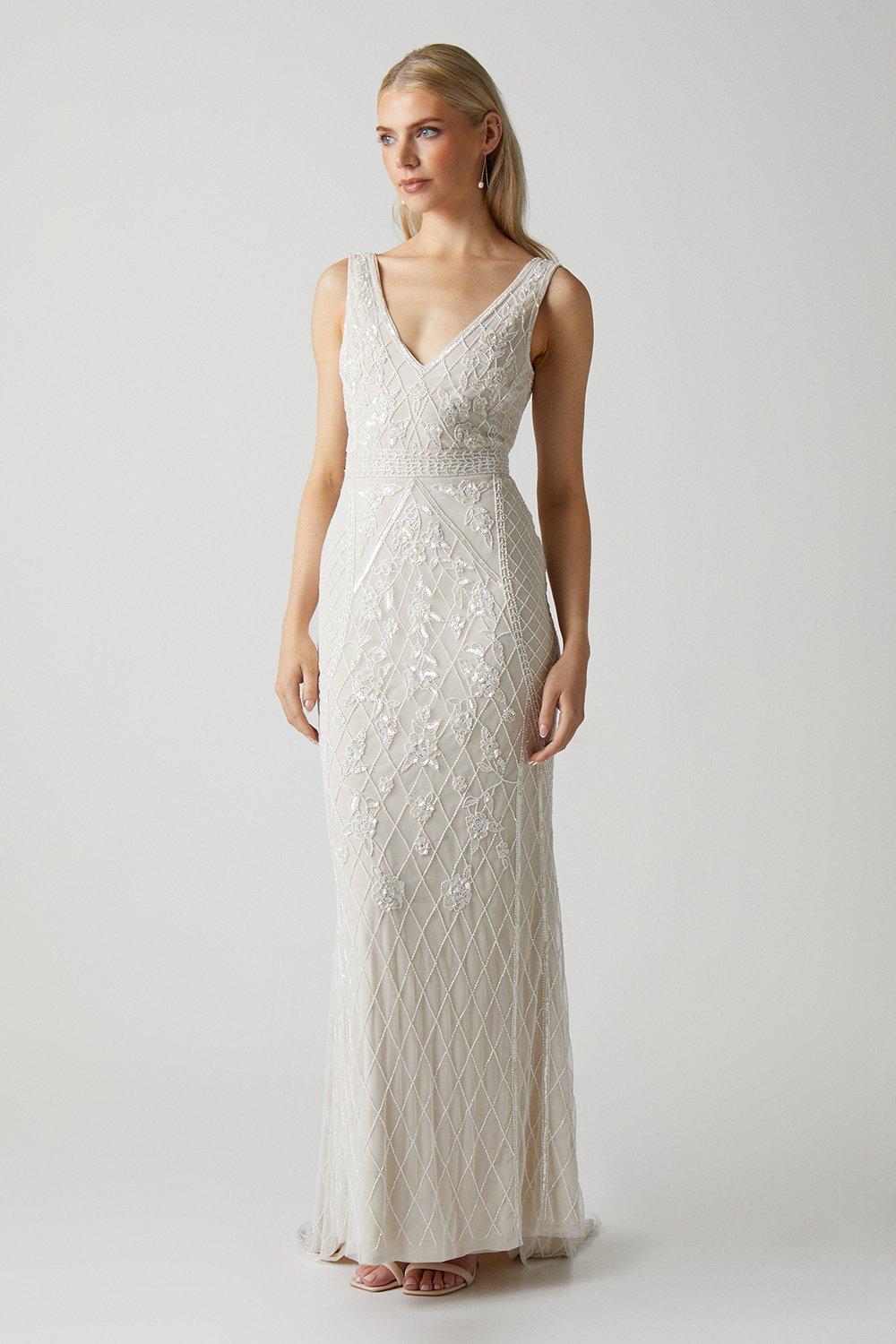 Ivory Petals - Textured Plunge Maxi Dress