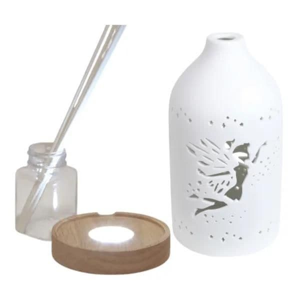 Aromatize Woodbridge LED Ceramic Clean Linen Scented Reed Diffuser Liquid & 8 Reeds - Fairy image 4