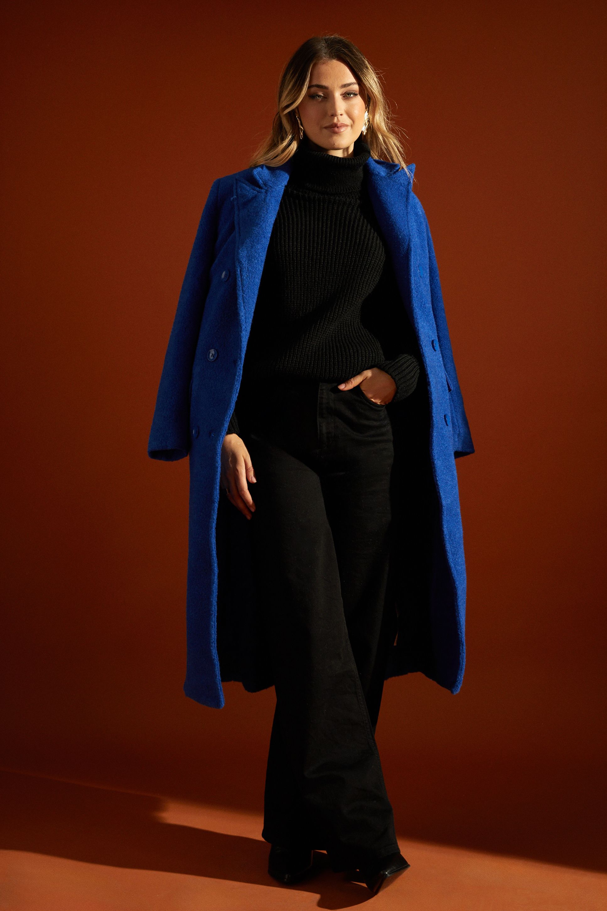 Dorothy Perkins Boucle Belted Midi Coat Cobalt image 1