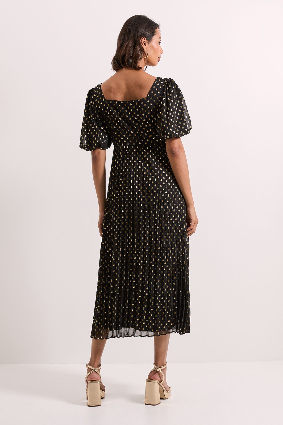 Dorothy Perkins DP Luxe Bow Front Puff Sleeve Metallic Midaxi Dress Black image 3