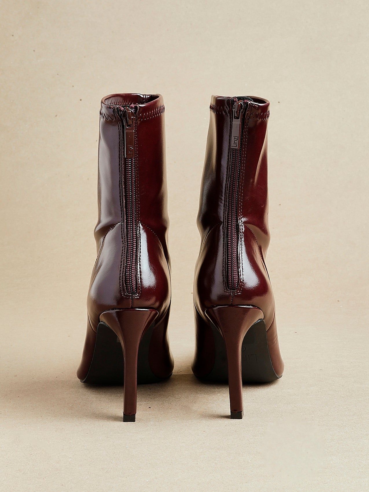 Linzi West Burgundy Faux Leather Pointed Stretch Heeled Ankle Boot image 6