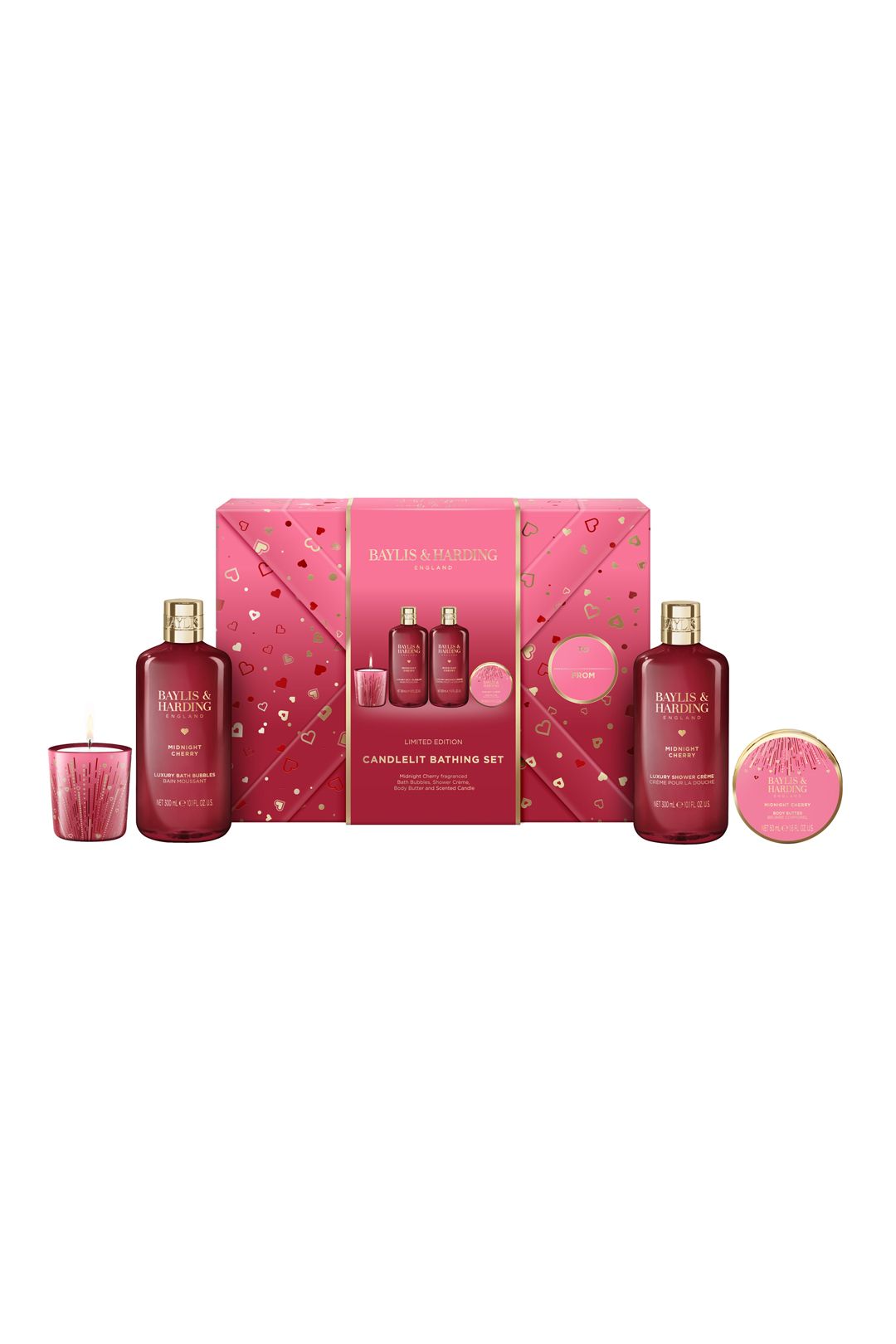 Baylis & Harding Midnight Cherry Gift Wrapped Candlelit Bathing Gift Set Multi image 3