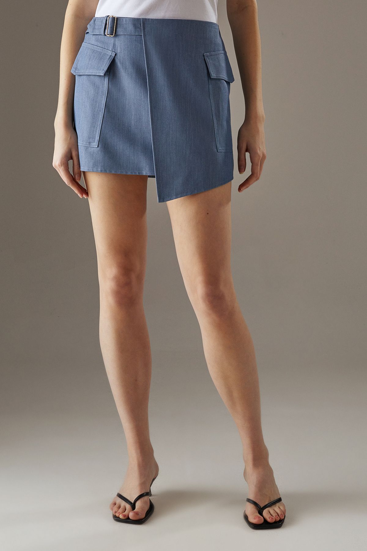 Warehouse Wrap Front Asymmetric Mini Skirt True Blue image 2