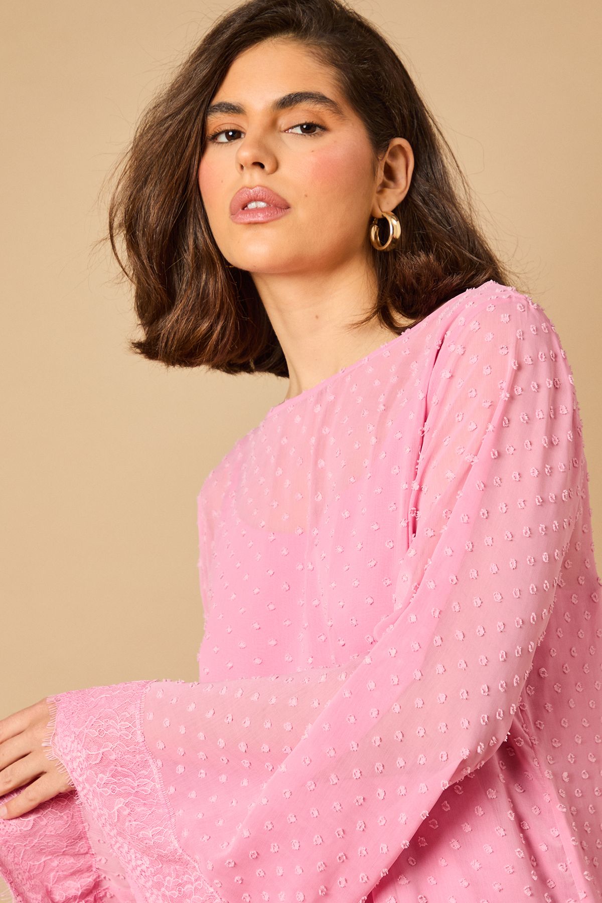 Oasis Bell Sleeve Tiered Mini Dress Dusty Rose image 3