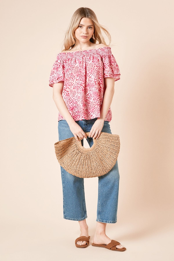 Dorothy Perkins Patchwork Animal Bardot Double Frill Sleeve Top Multi