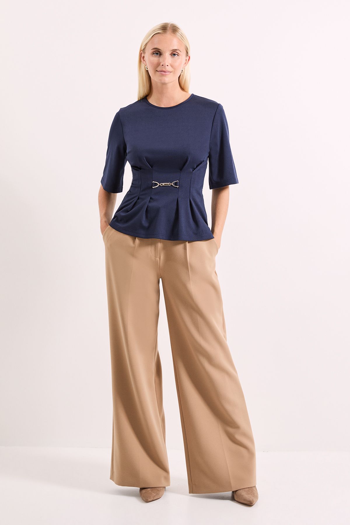 Principles Navy Trim Pleat Detail Ponte Top Navy image 5
