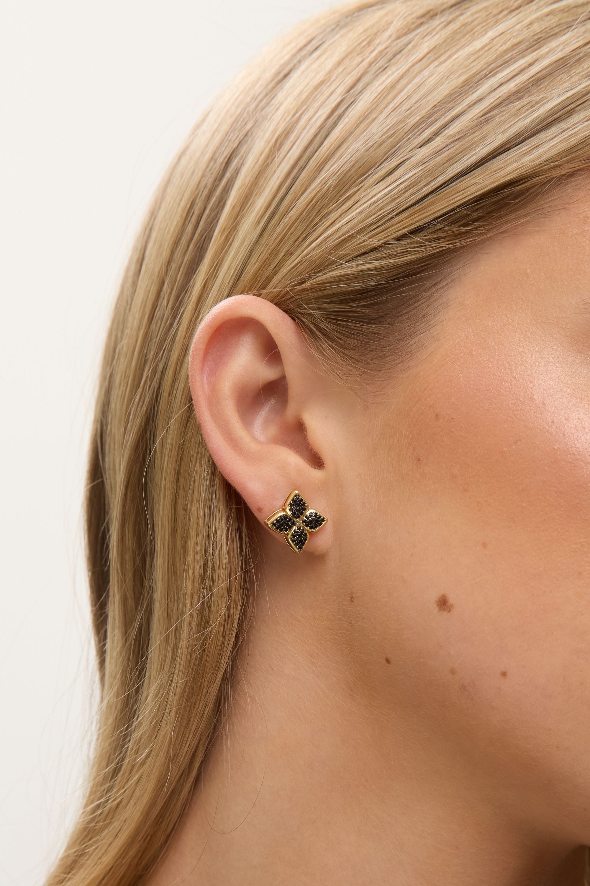 Jon Richard 14K Gold Plated and Jet Druzy Stone Clover Earrings image 2