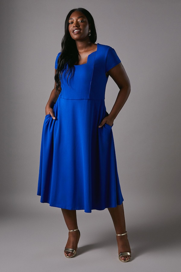 Coast Plus Ponte Midi Dress With Square Neckline Cobalt