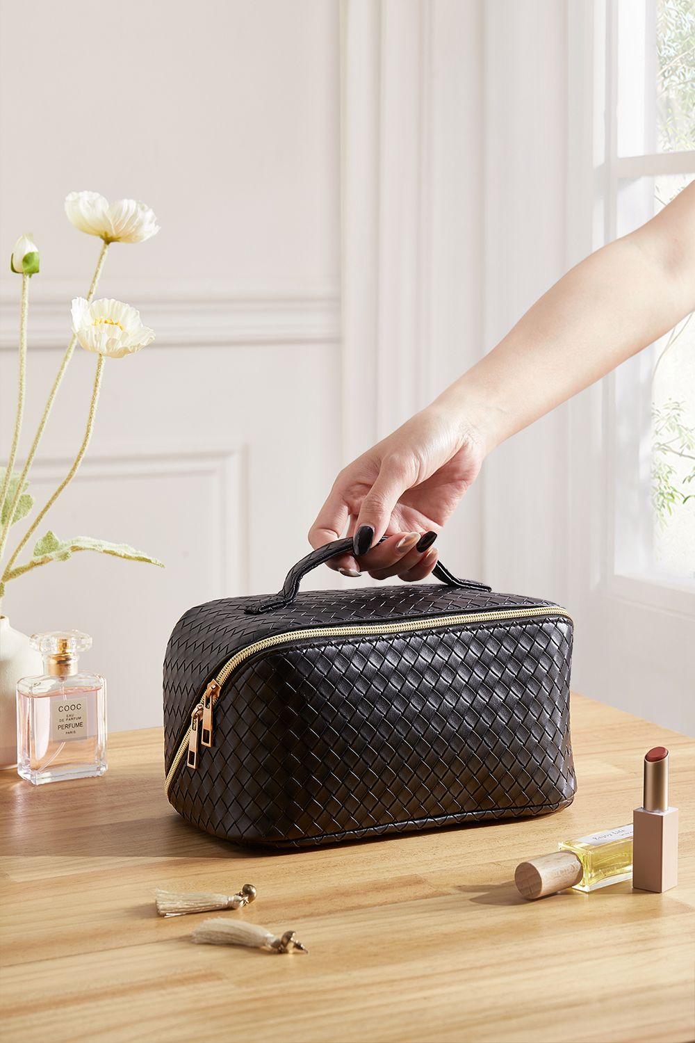 SHEONLY Flat Lay Organizer Toiletry Bag Makeup Storage Bag Wash Bag with Handle and Divider for Women Girls image 2