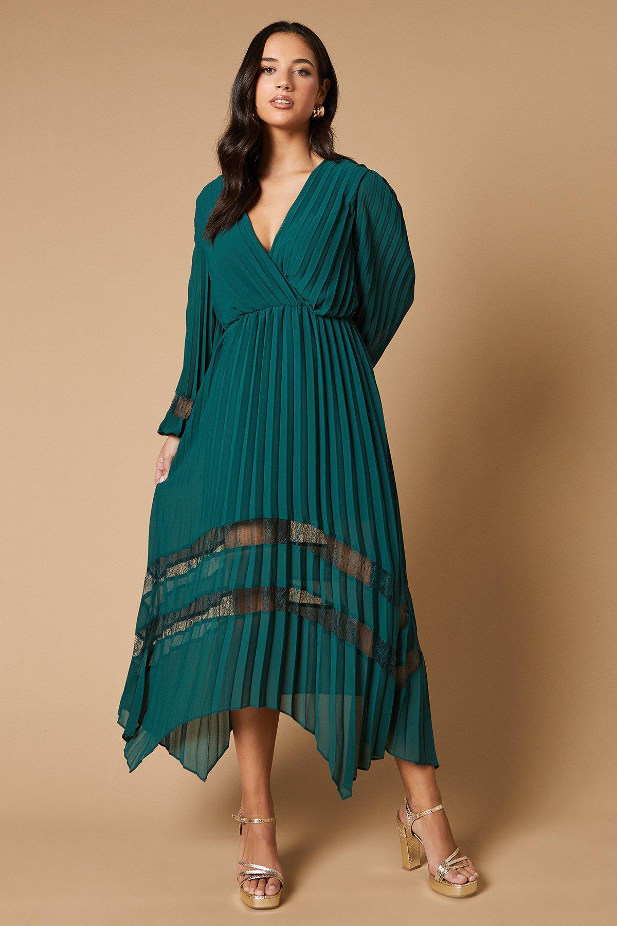 Oasis Clothing Oasis Wrap Midi Skirt Oasis Green Pleated Lace Trim