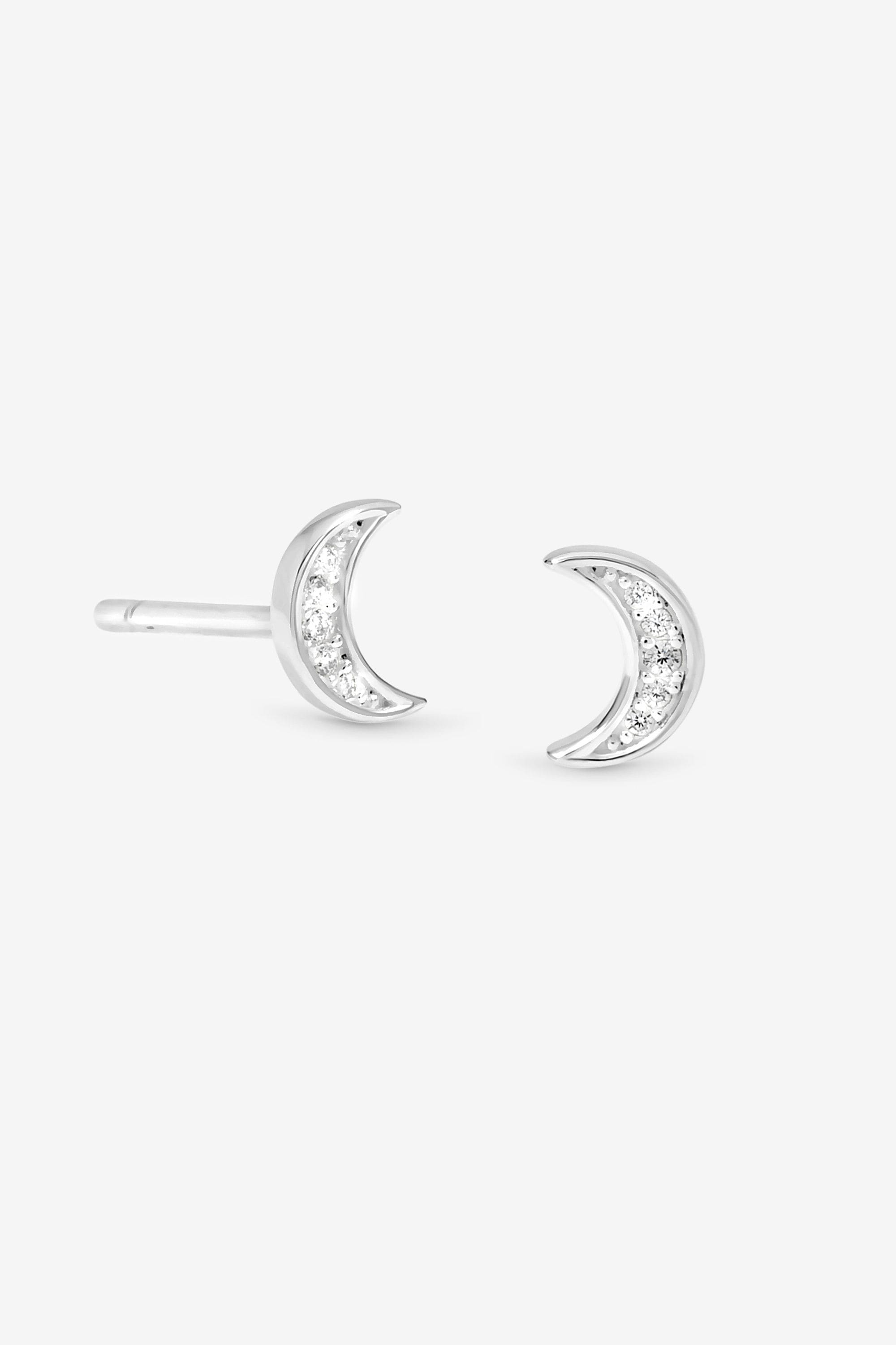 Simply Silver Sterling Silver 925 Mini Pave Crescent Stud Earrings image 1