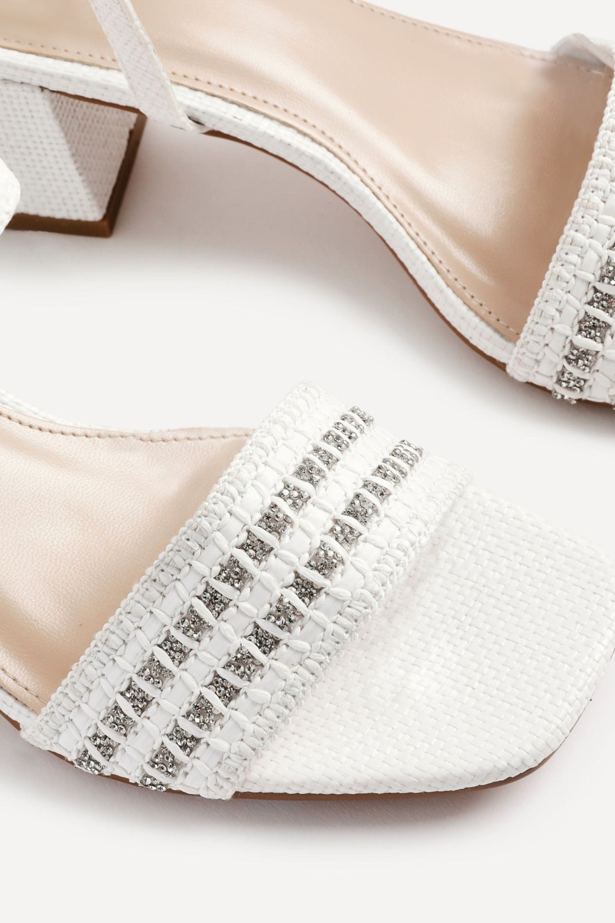 Linzi Indie White Raffia Diamante Block Heeled Sandal image 4