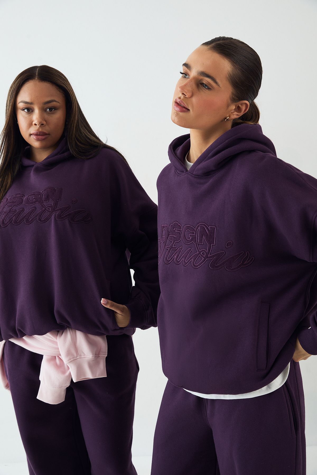 DSGN Studio DSGN Studio Towelling Applique Oversized Hoodie Aubergine image 1