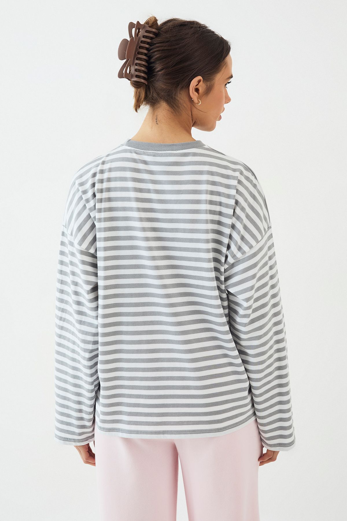DSGN Studio DSGN Studio Stripe Long Sleeve T-Shirt Ash Grey image 2