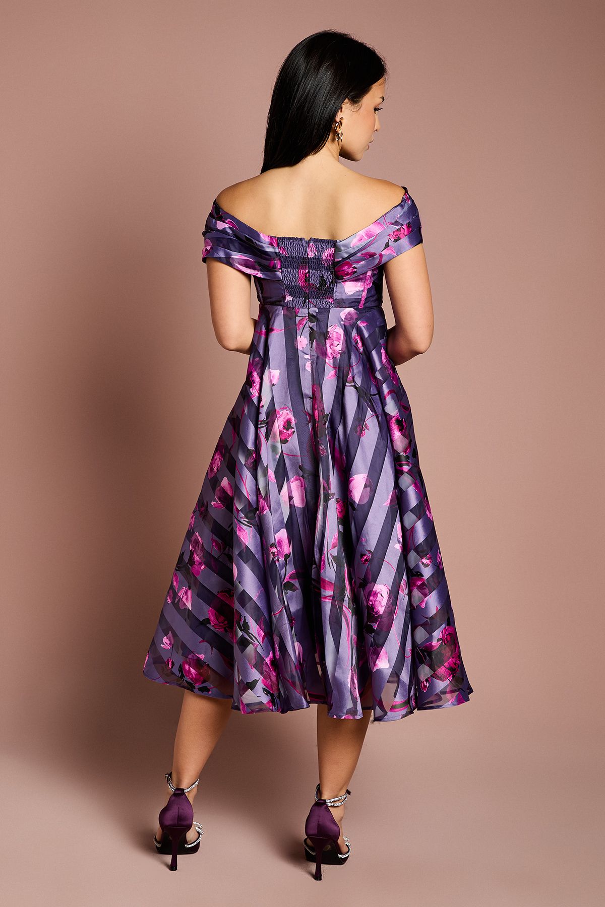 Coast Petite Stripe Organza Pleated Top Midi Dress Purple image 3