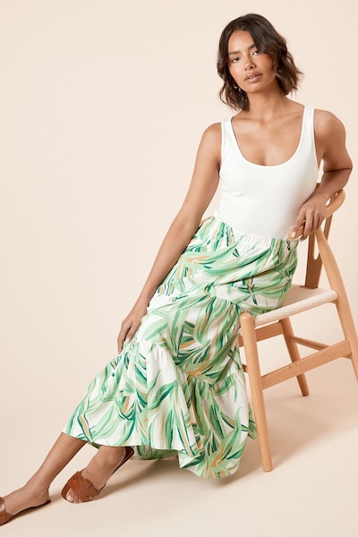 Dorothy Perkins Palm Tiered Maxi Jersey Skirt Floral