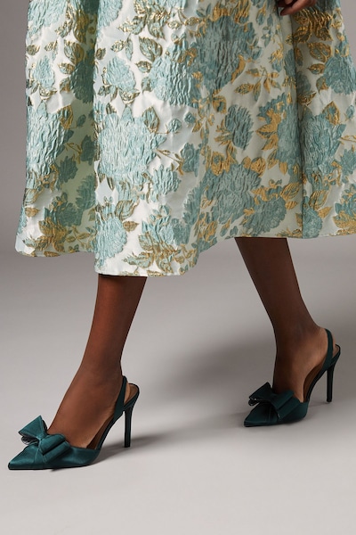 Coast Wide Fit Tamara Satin Bow Sling Back Stiletto Court Shoes Green