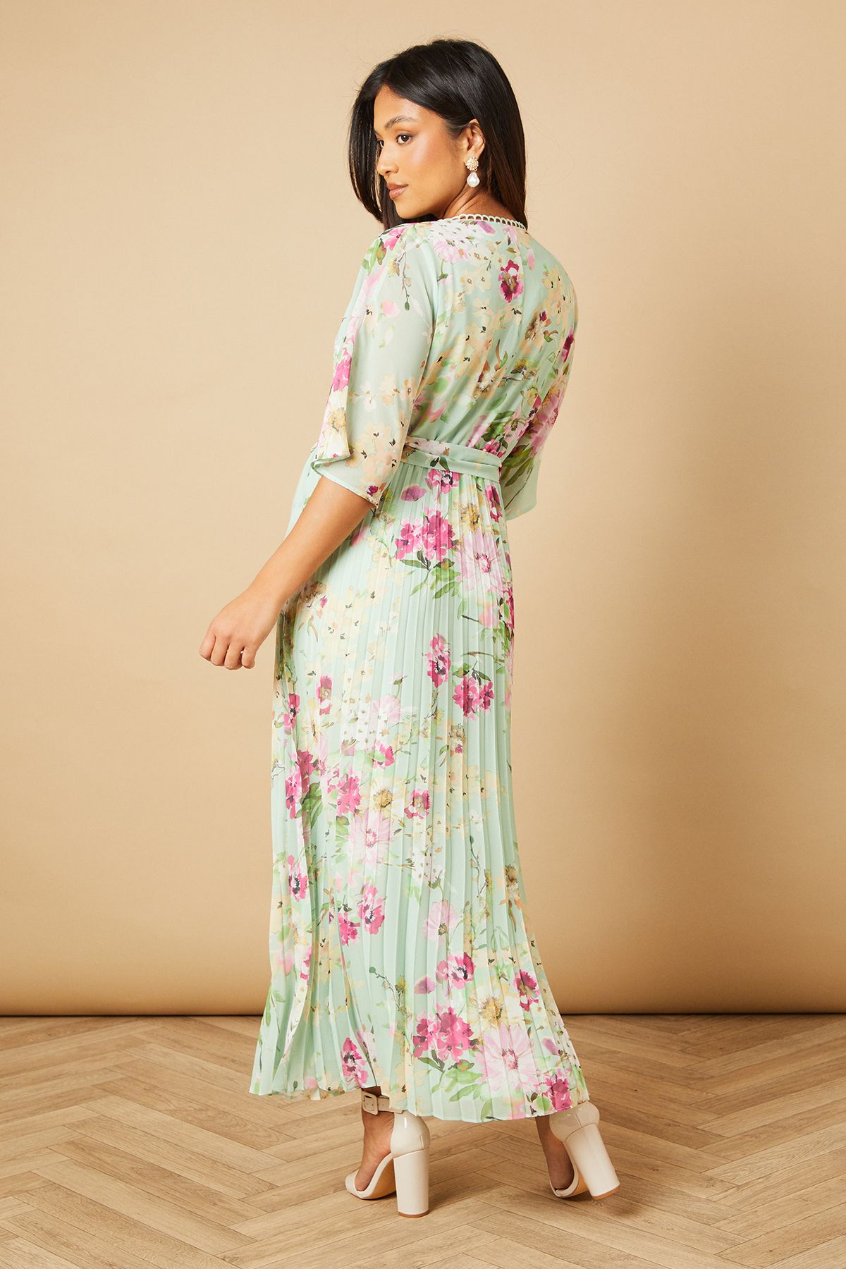 Oasis Petite Occasion Kimono Sleeve Pleated Midi Dress Sage image 4