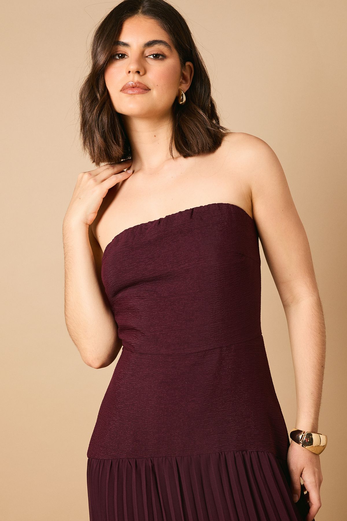 Oasis Chiffon Dropped Waist Bandeau Maxi Dress Mocha image 3