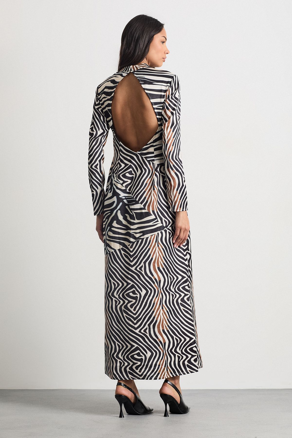 Warehouse Zebra Printed Satin Panelled Maxi Dress Animal image 3