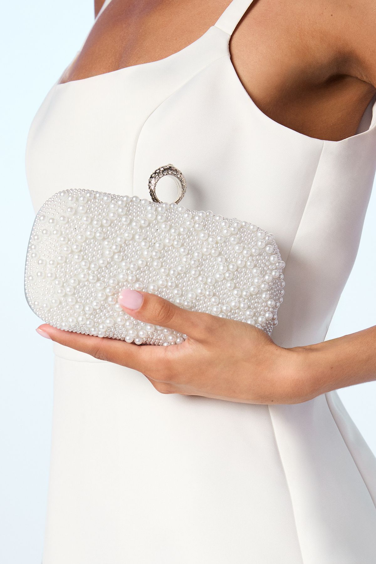 Coast Bridal Poala Pearl Detail Clutch Bag With Ring Clasp Ivory image 1