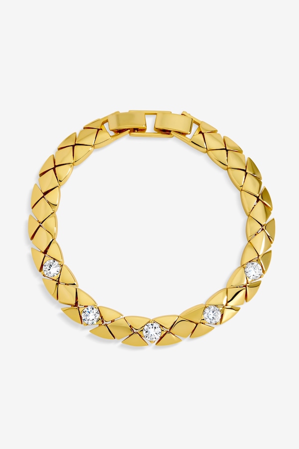Jon Richard 18K Gold Plated and Crystal Flat Chain Bracelet