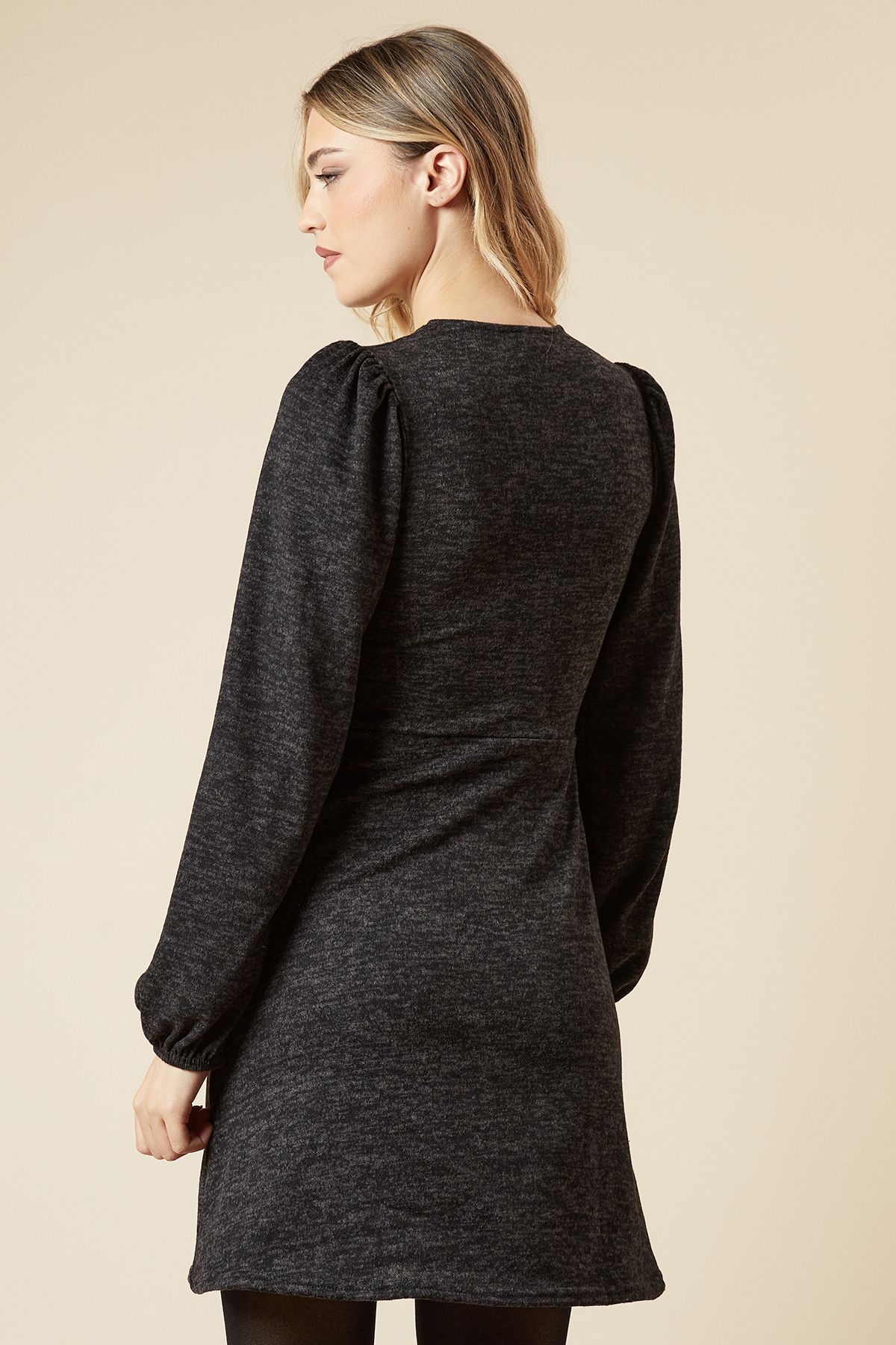 Dorothy Perkins Brushed Soft Touch Ruched Front Mini Dress Charcoal image 3